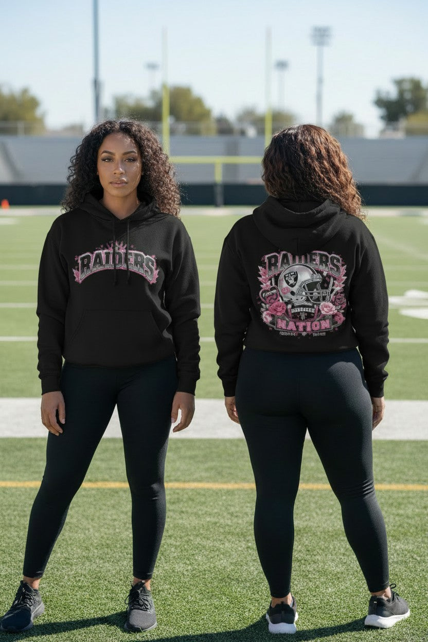 Raiders Fan Girl Graphic Hoodie | Pink Rose Football Design